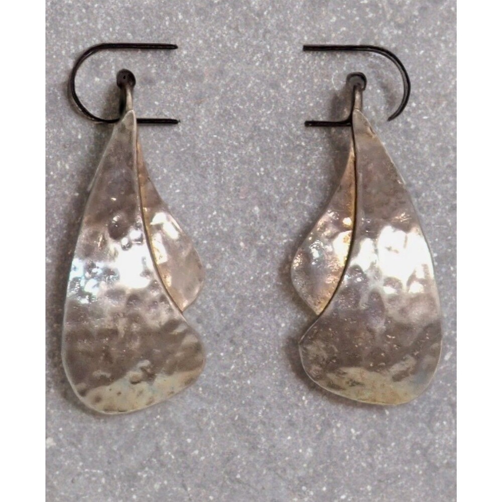 Hammered Sterling Silver Morning Flower Dangle Drop Hook Earrings Southwestern